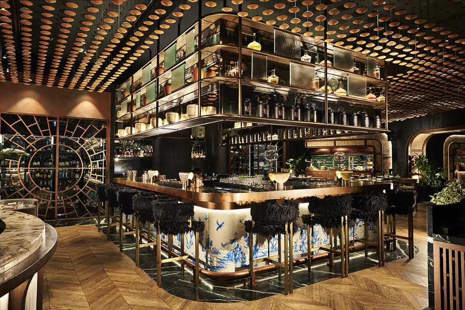 View of whole hand-painted bar — Ash Lounge, Dubai, UAE