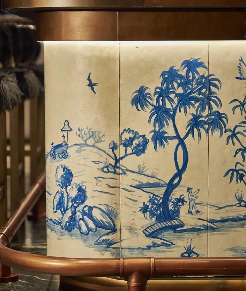 Hand-painted bar detail — Ash Lounge, Dubai, UAE
