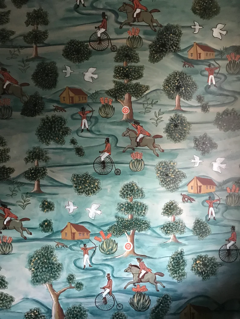 Mural detail — horsemen and penny-farthings — Athletic Club & Social, Gardens, Cape Town