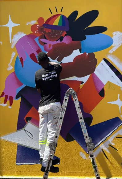 Finished hand-painted mural in its setting, Cape Town