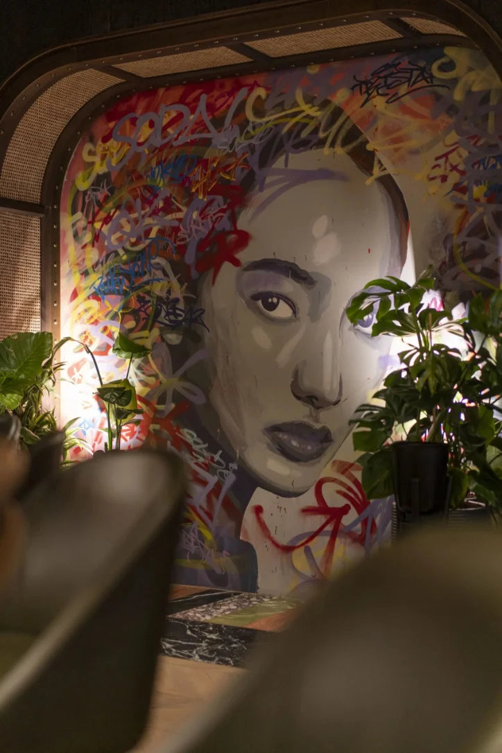 Portrait mural detail — Clay Dubai, Bluewaters Island, Dubai, UAE