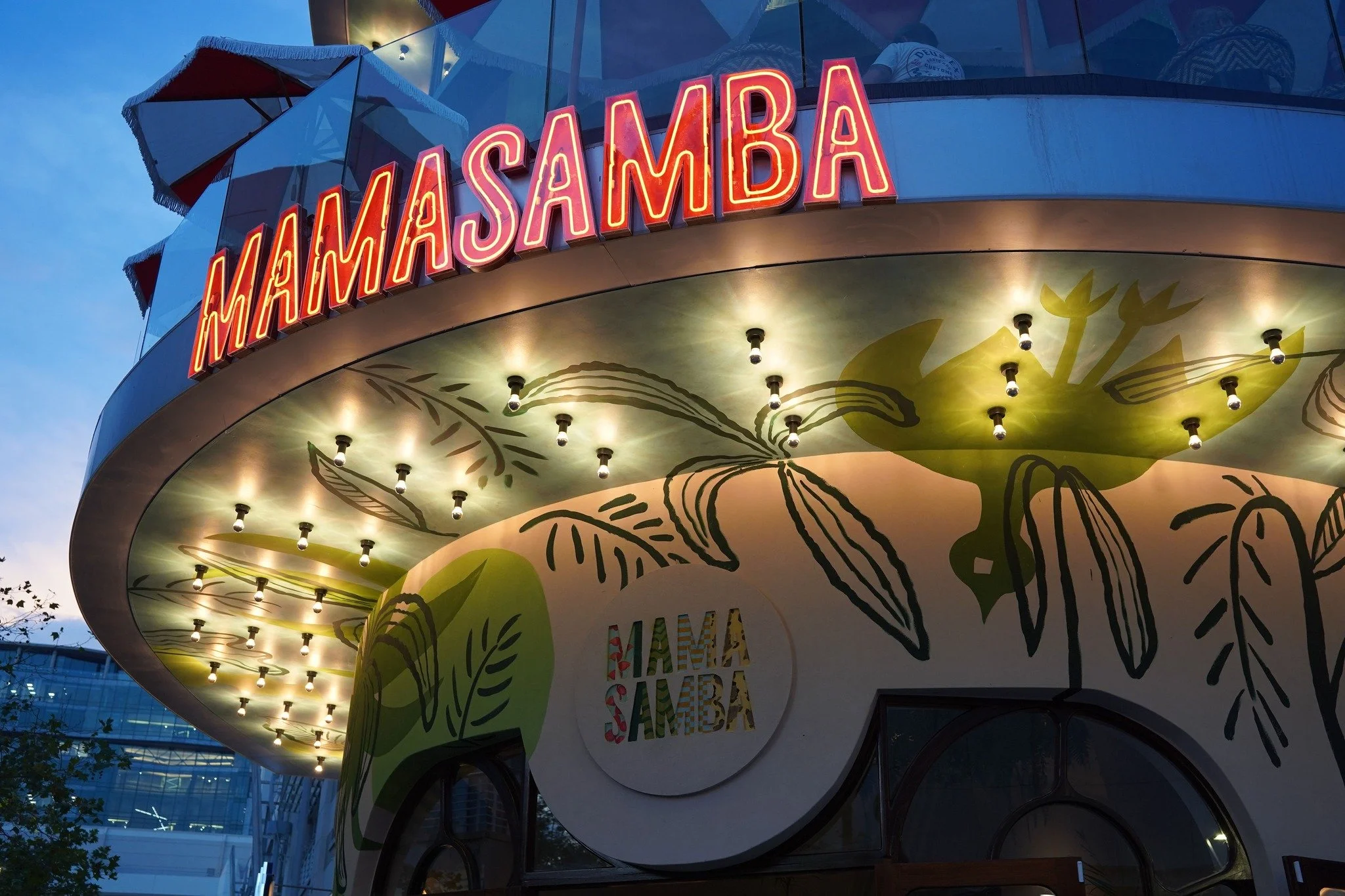 MamaSamba facade at night — MamaSamba, Rosebank, Johannesburg