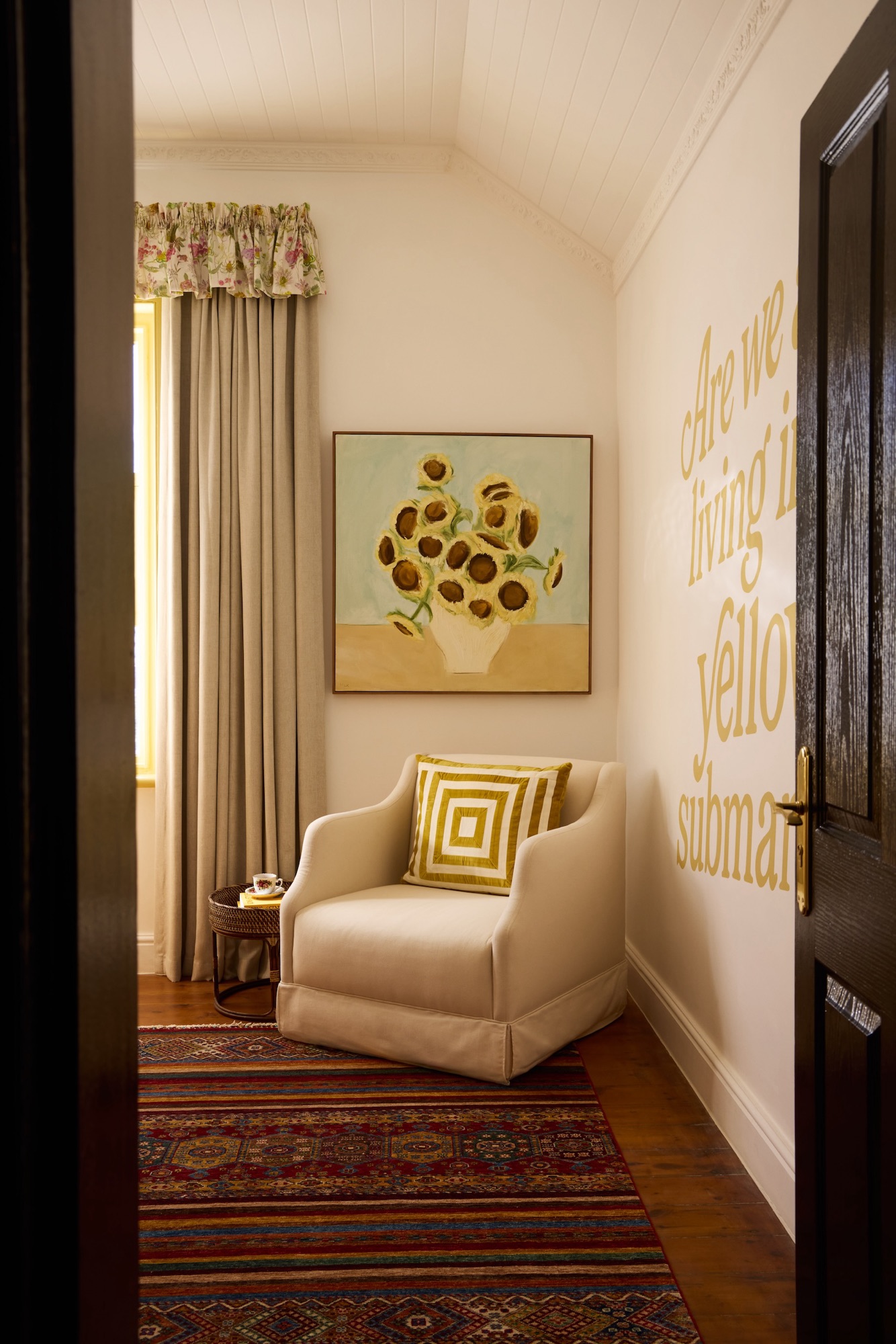 Citron room — suite interior with hand-painted lettering — Tintswalo Summer House, 14 Glen Road, Glencairn, Cape Town